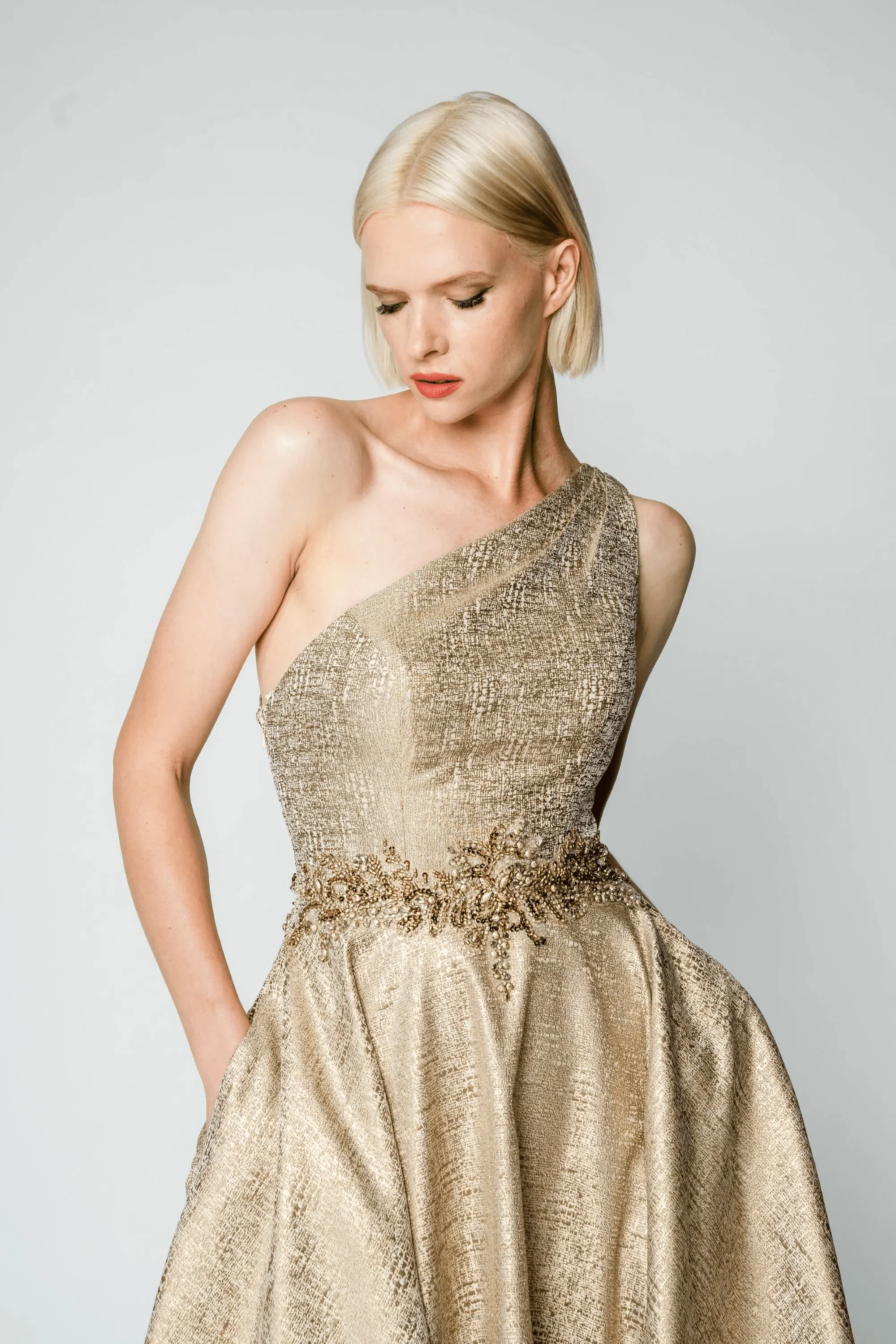 Park 108 by Hynes Park One Shoulder Tea Length Dress M320 - Image 3