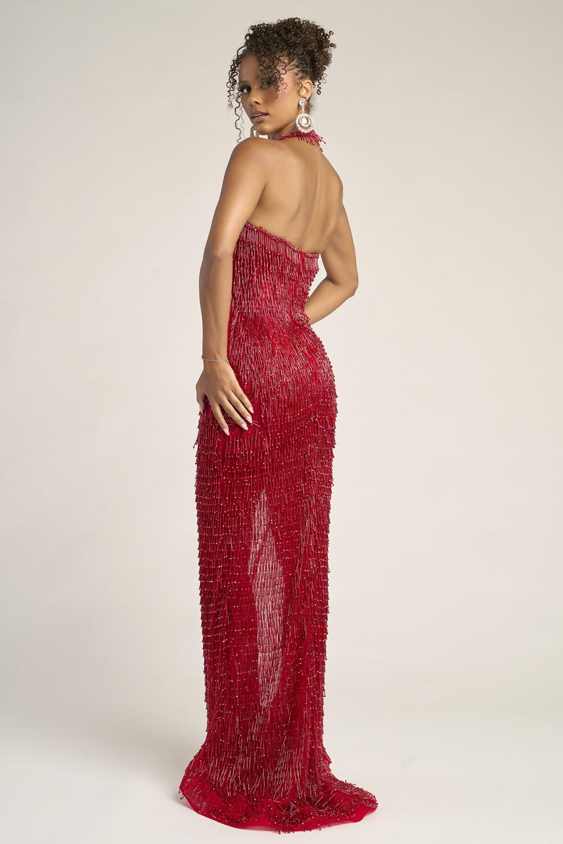 Portia and Scarlett Fringe Halter Prom Dress PS26452C - Image 2