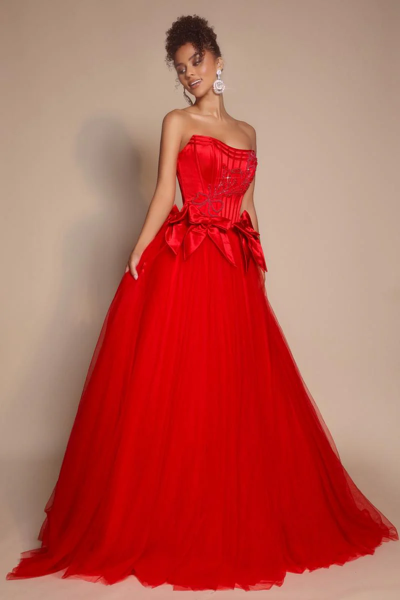 Portia and Scarlett Corset Ballgown Prom Dress with Bows PS26102