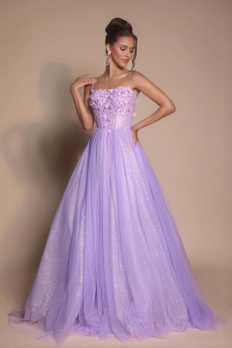 Portia and Scarlett 3D Floral Sparkle Tulle Ballgown Prom Dress PS26146