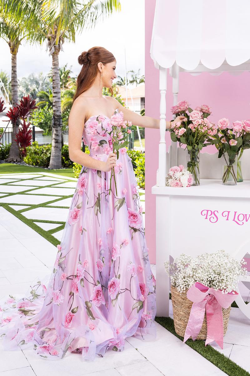 Portia and Scarlett Strapless Floral A-line Prom Dress PS26180 - Image 3