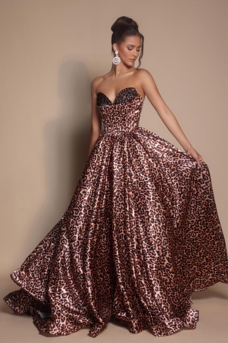 Portia & Scarlett Leopard Print Strapless Ballgown PS26188 - Image 3