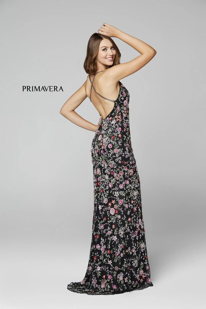 Primavera Couture Beaded Floral Open Back Long Dress 3073 - Image 19