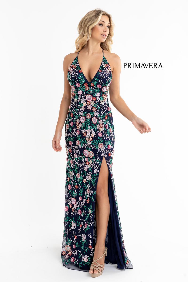 Primavera Couture Beaded Floral Open Back Long Dress 3073 - Image 4