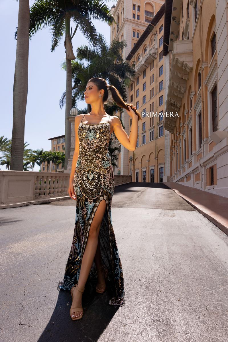 Primavera Couture Beaded Scoop Neck Long Dress 4156 - Image 8