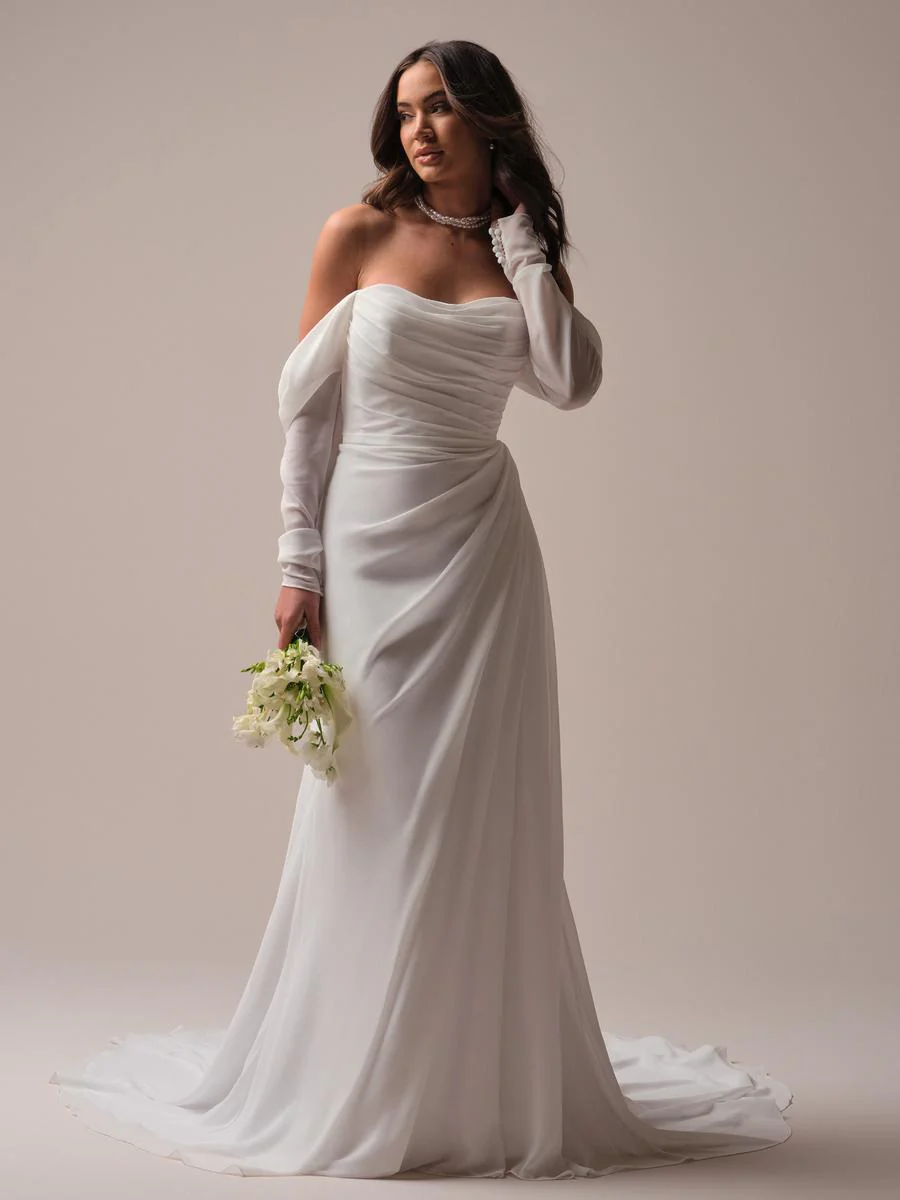 Rebecca Ingram "Francesca" Whimsical Chiffon Strapless Bridal Gown - Image 4