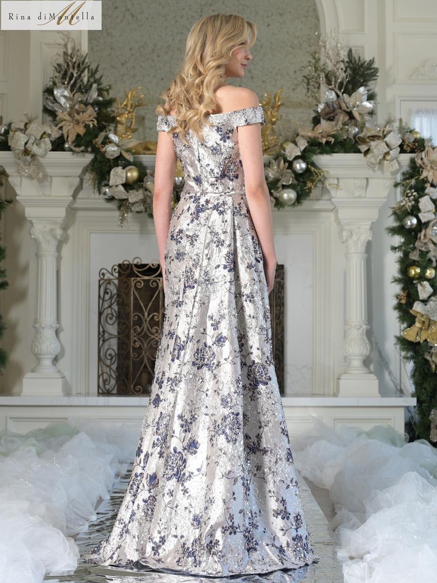 Rina di Montella Floral Jacquard Fitted Evening Dress RD2912 - Image 2