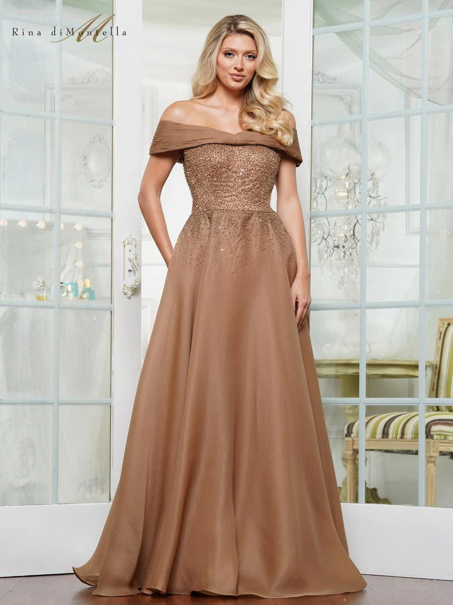 Rina di Montella Off The Shoulder A-Line Dress RD3102 - Image 6