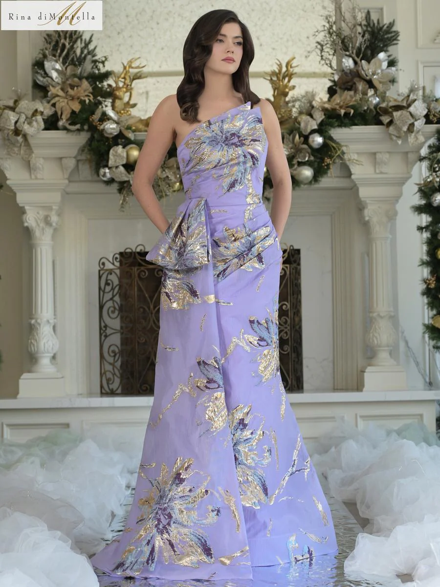 Rina di Montella One Shoulder Jacquard Organza Dress RD3233 - Image 2