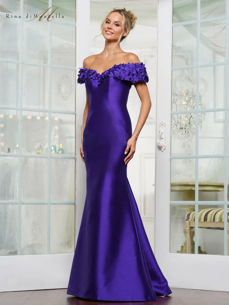 Rina di Montella 3D Floral Off Shoulder Evening Dress RD3254 - Image 5