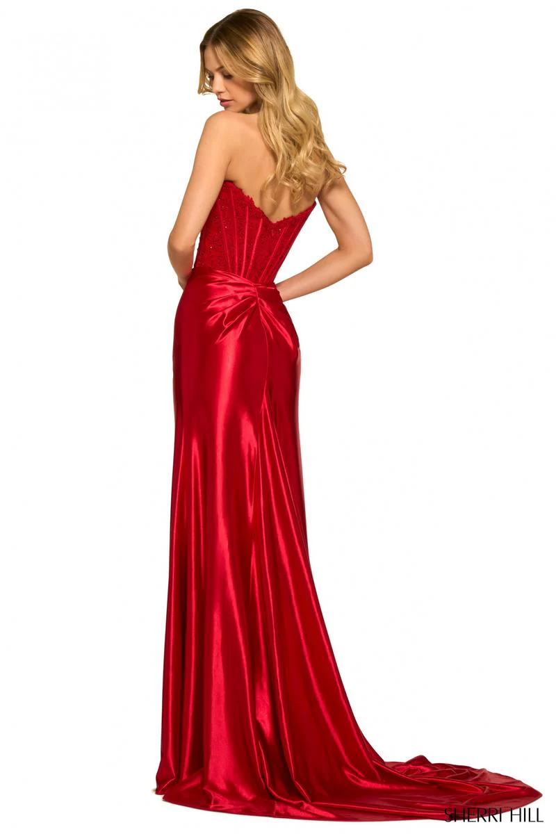 Sherri Hill Strapless Lace Corset Gown 55419 - Image 4