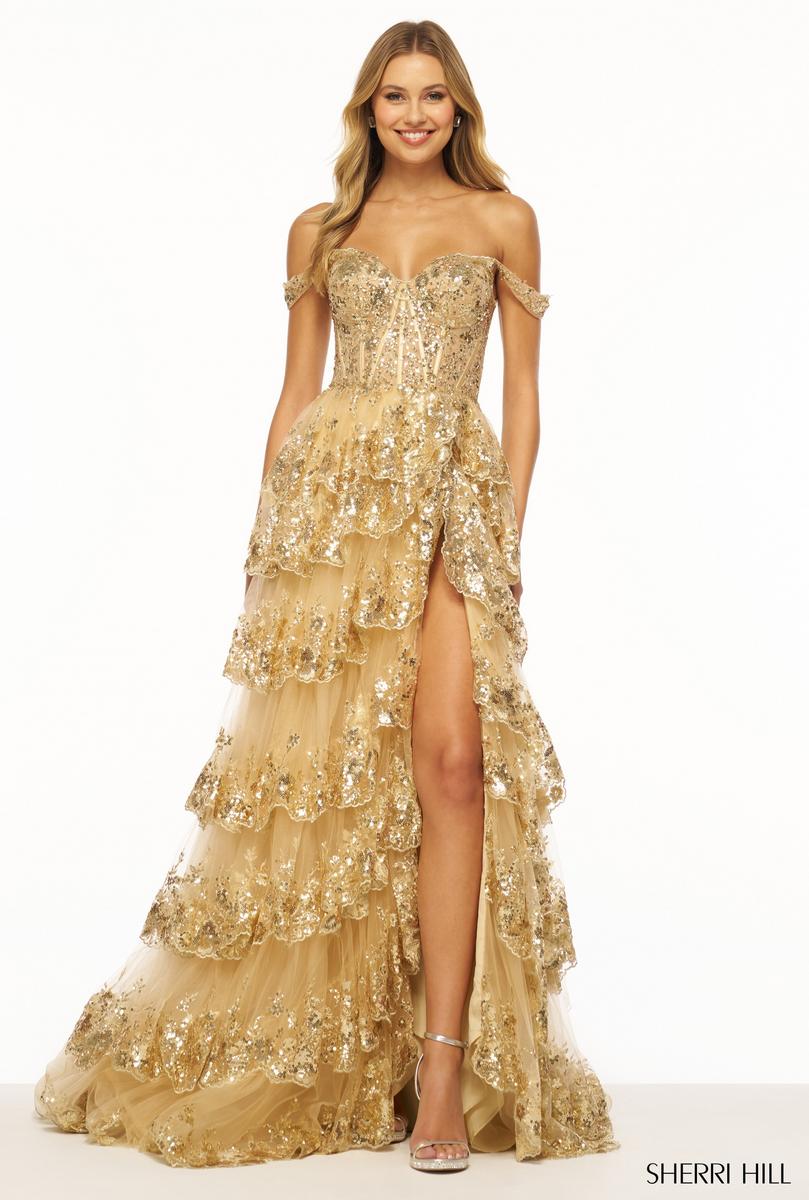 Sherri Hill Sequin Ruffle A-Line Prom Dress 55500 - Image 11