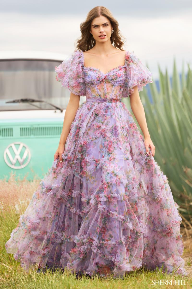 Sherri Hill Floral Print Ruffle Dress 55541 - Image 10
