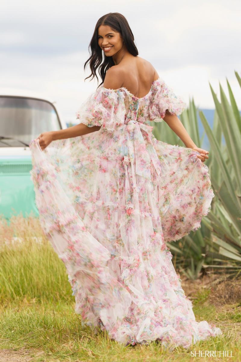 Sherri Hill Floral Print Ruffle Dress 55541 - Image 11