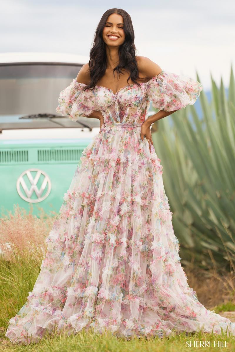 Sherri Hill Floral Print Ruffle Dress 55541 - Image 13