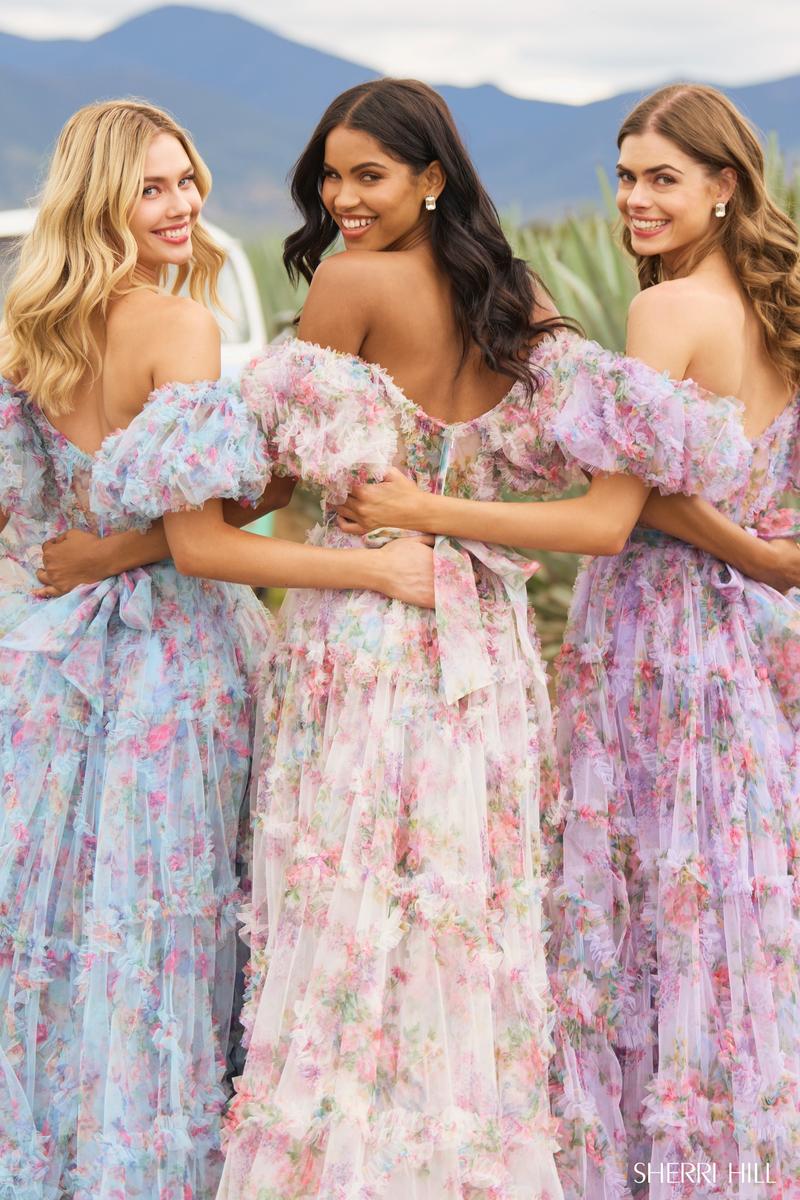 Sherri Hill Floral Print Ruffle Dress 55541 - Image 17