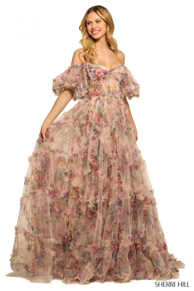 Sherri Hill Floral Print Ruffle Dress 55541 - Image 20