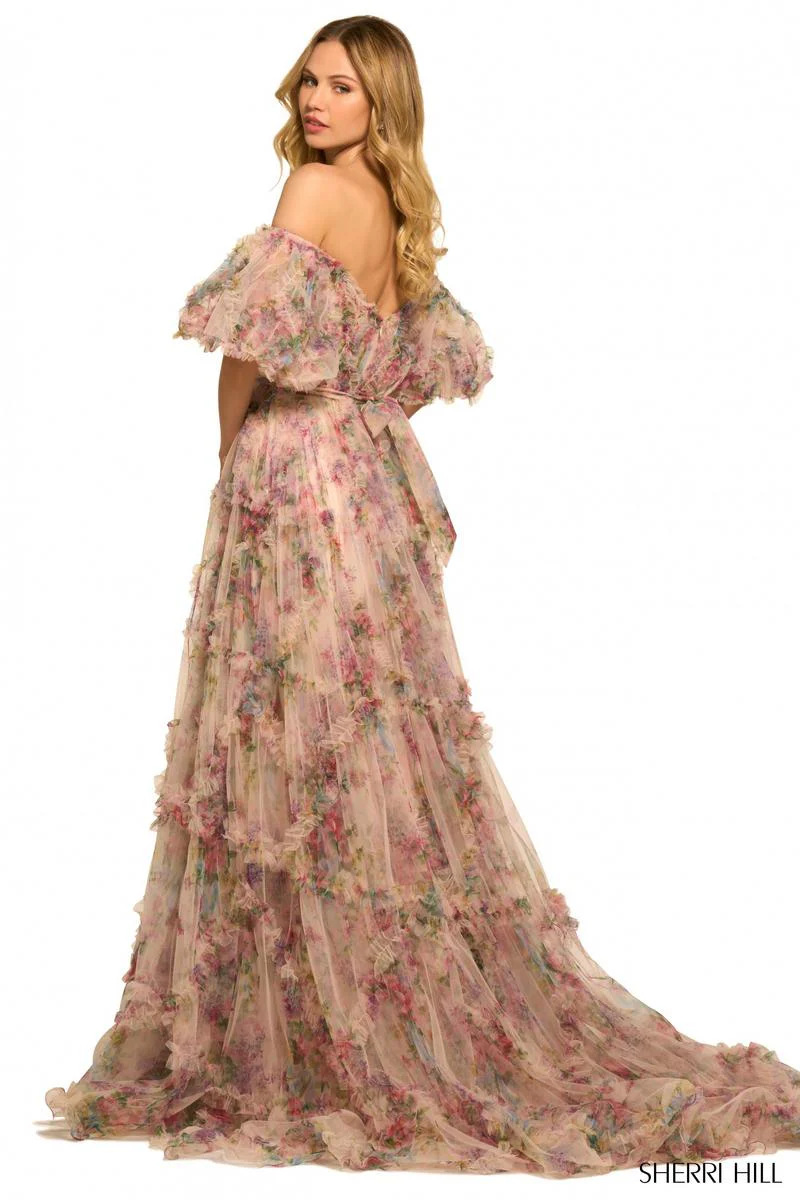 Sherri Hill Floral Print Ruffle Dress 55541 - Image 3