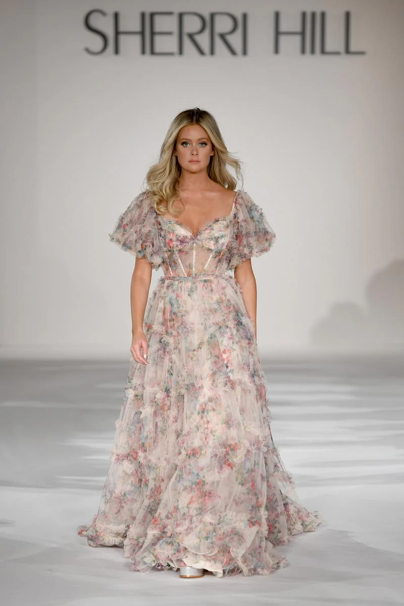 Sherri Hill Floral Print Ruffle Dress 55541 - Image 5