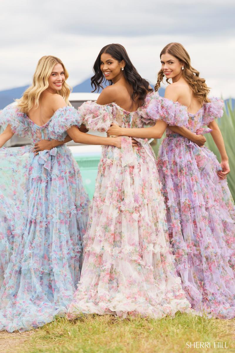 Sherri Hill Floral Print Ruffle Dress 55541 - Image 7