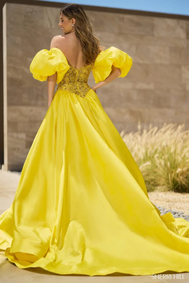 Sherri Hill Ball Gown Balloon Sleeve Dress 55641 - Image 3