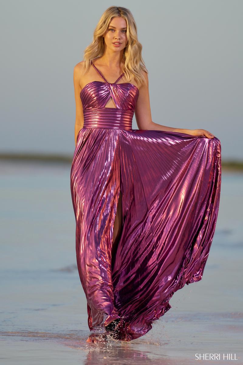 Sherri Hill Pleated Metallic Prom Dress 55930 - Image 11