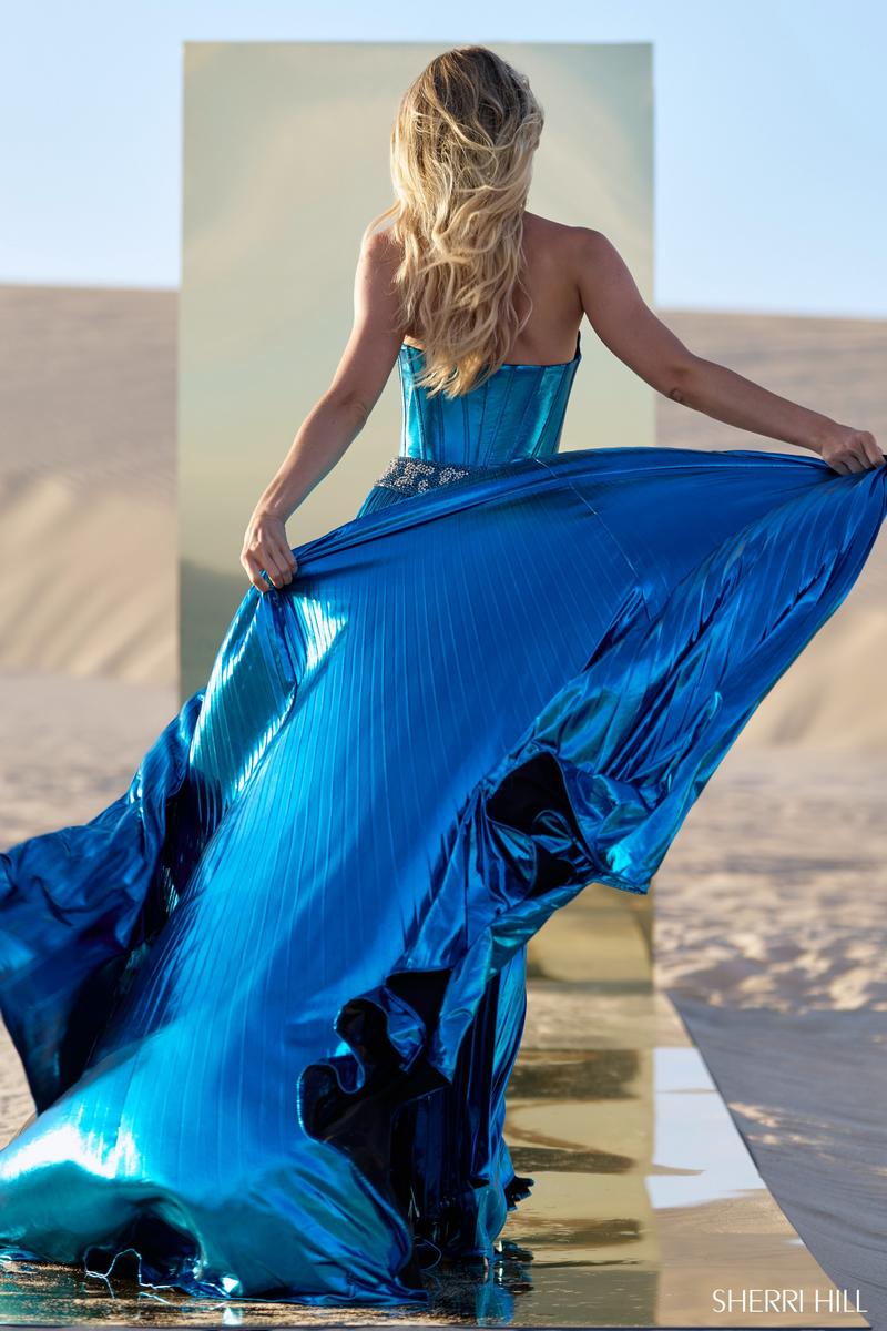 Sherri Hill Metallic Pleated Prom Dress 56522 - Image 2