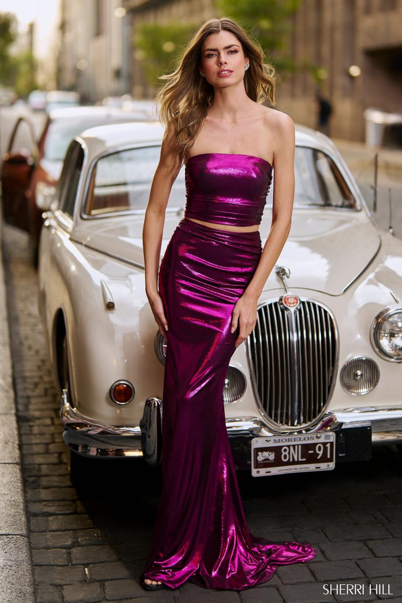 Sherri Hill Metallic Two Piece Prom Dress 56626 - Image 3