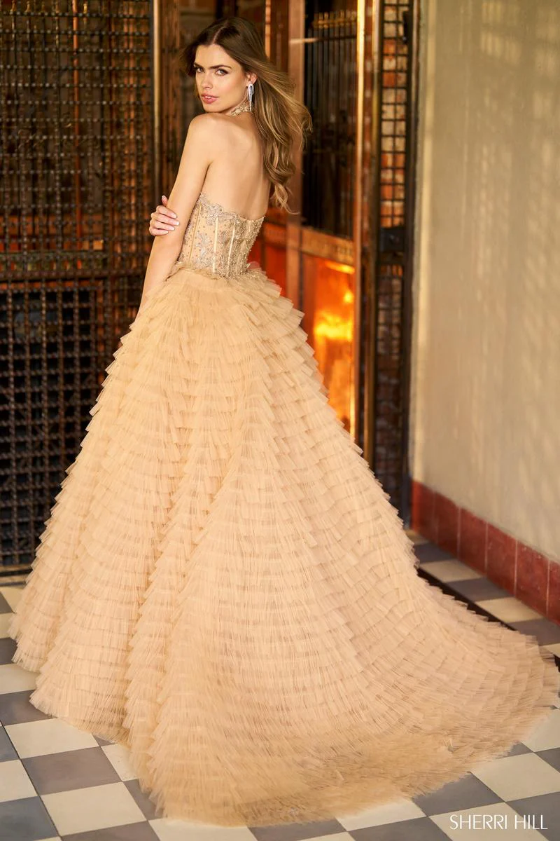 Sherri Hill Long Tulle Ruffle Halter Ball Gown 56650 - Image 2