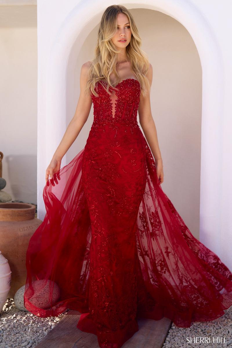Sherri Hill Strapless Lace Dress with Overskirt 56670 - Image 3