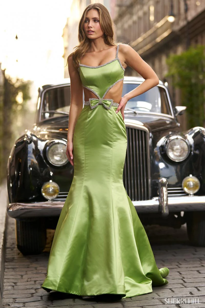 Sherri Hill Satin Mermaid Cut Out Gown 56699 - Image 3