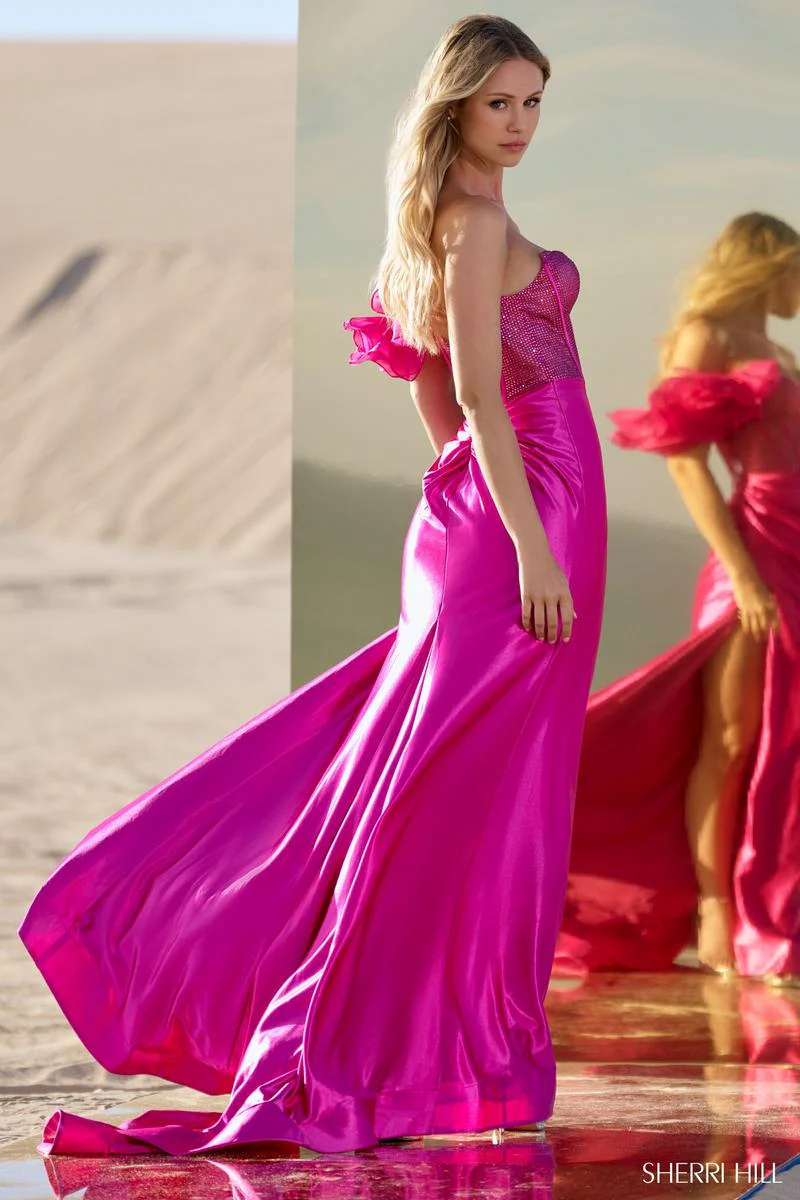 Sherri Hill 3D Floral One Shoulder Corset Gown 56764 - Image 2