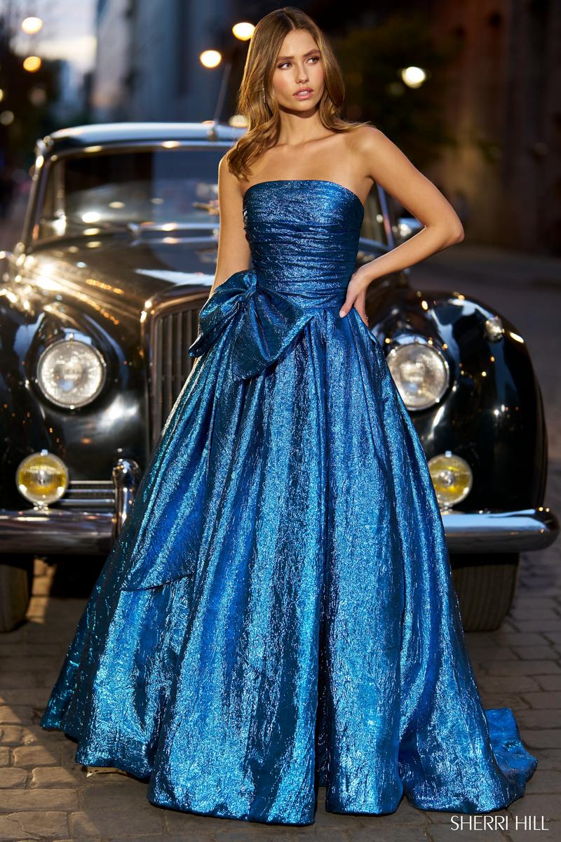 Sherri Hill Strapless Metallic Brocade Ballgown 56768 - Image 3