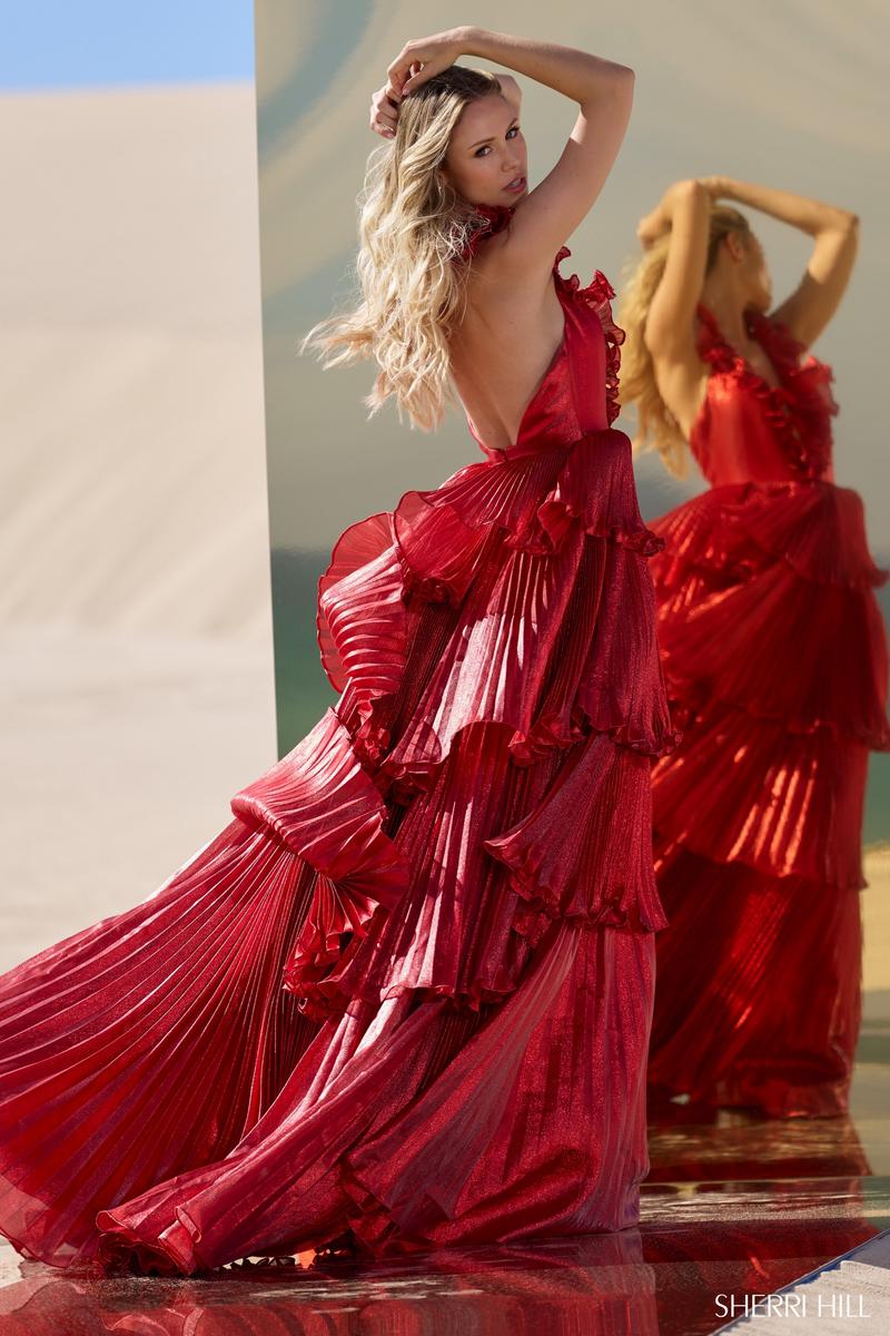 Sherri Hill Long Ruffled Collar Tiered Ballgown 56801 - Image 2