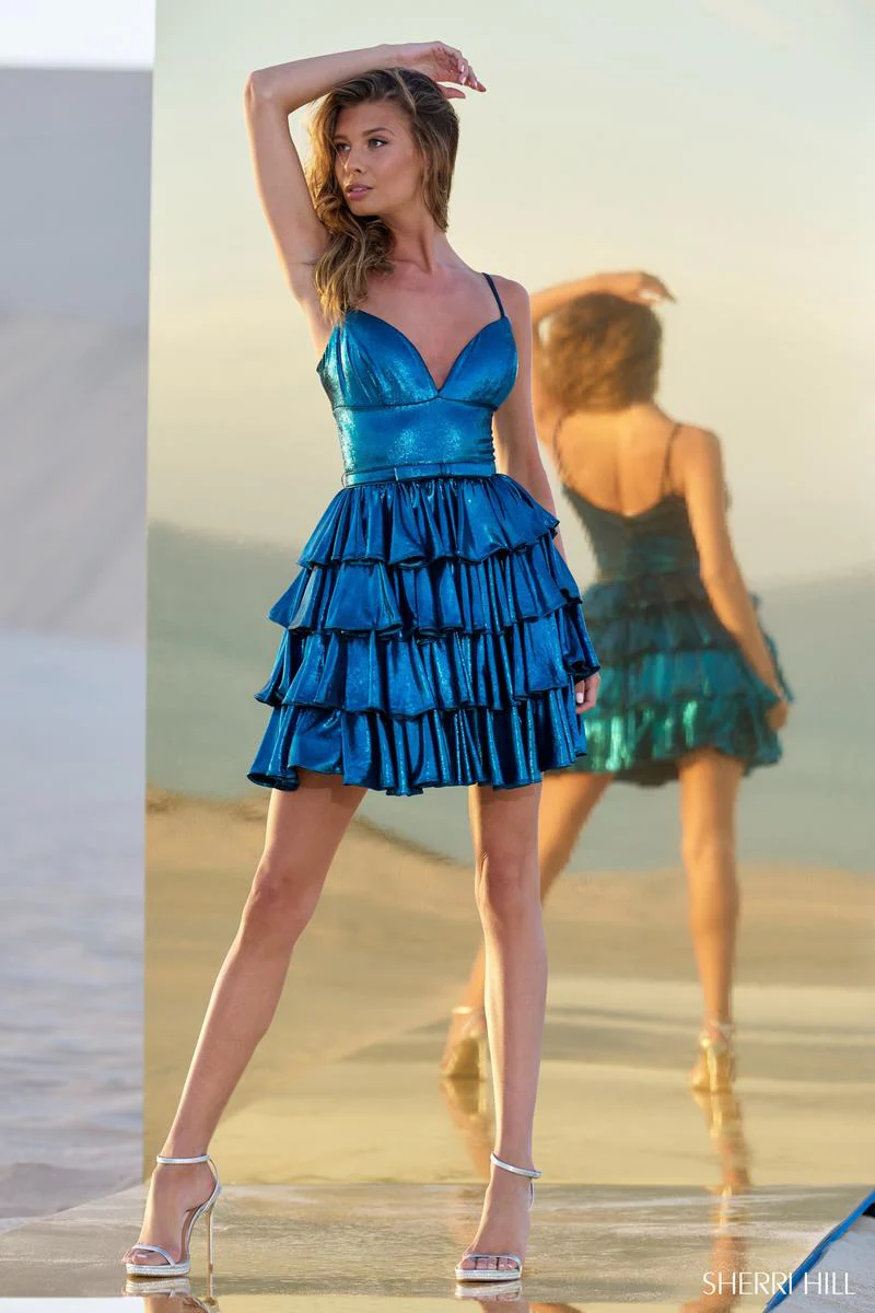 Sherri Hill Metallic Ruffle Homecoming Dress 56824 - Image 4