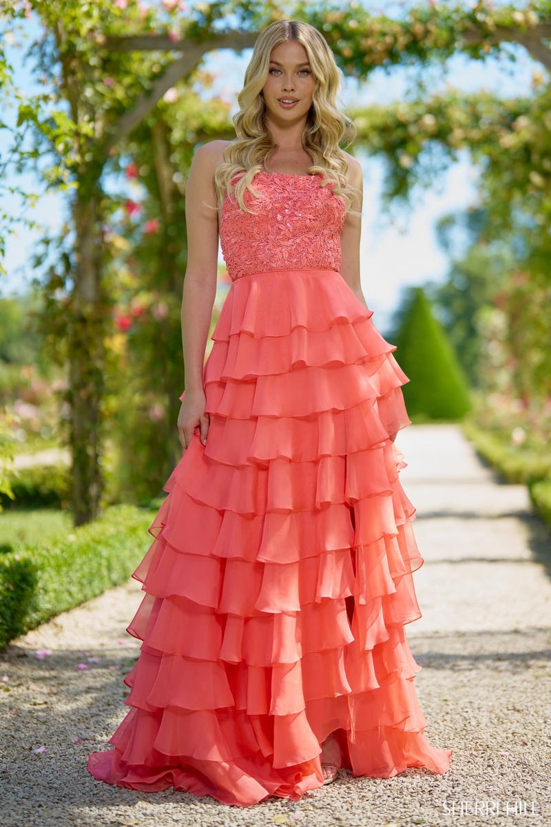 Sherri Hill Ruffle Open Back Prom Dress 56866 - Image 3