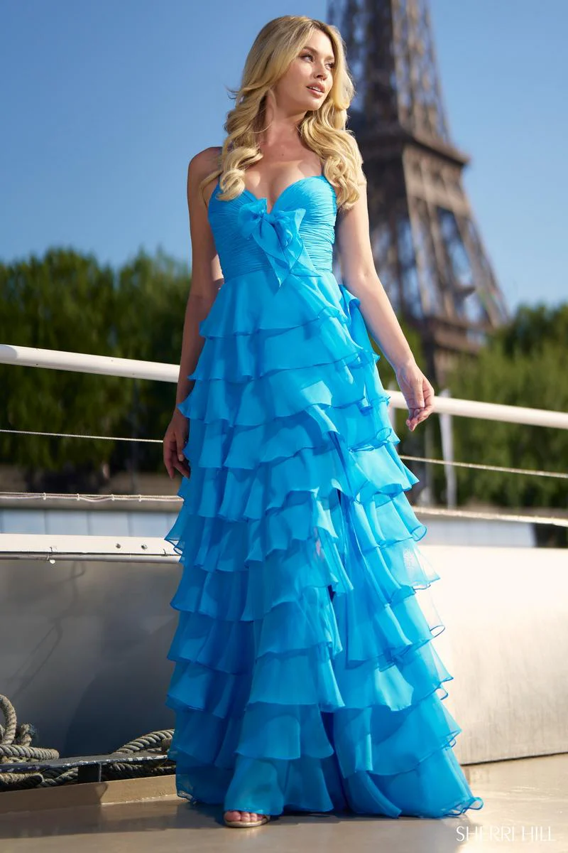 Sherri Hill Ruched Ruffle Long Prom Dress 56871 - Image 3