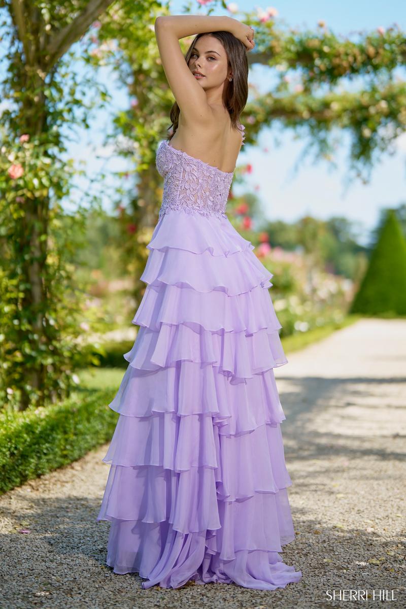 Sherri Hill Plunging Strapless Lace Ruffle Prom Dress 56923 - Image 2