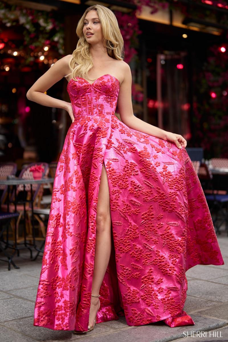 Sherri Hill Corset Brocade Ball Gown Prom Dress 56928 - Image 3