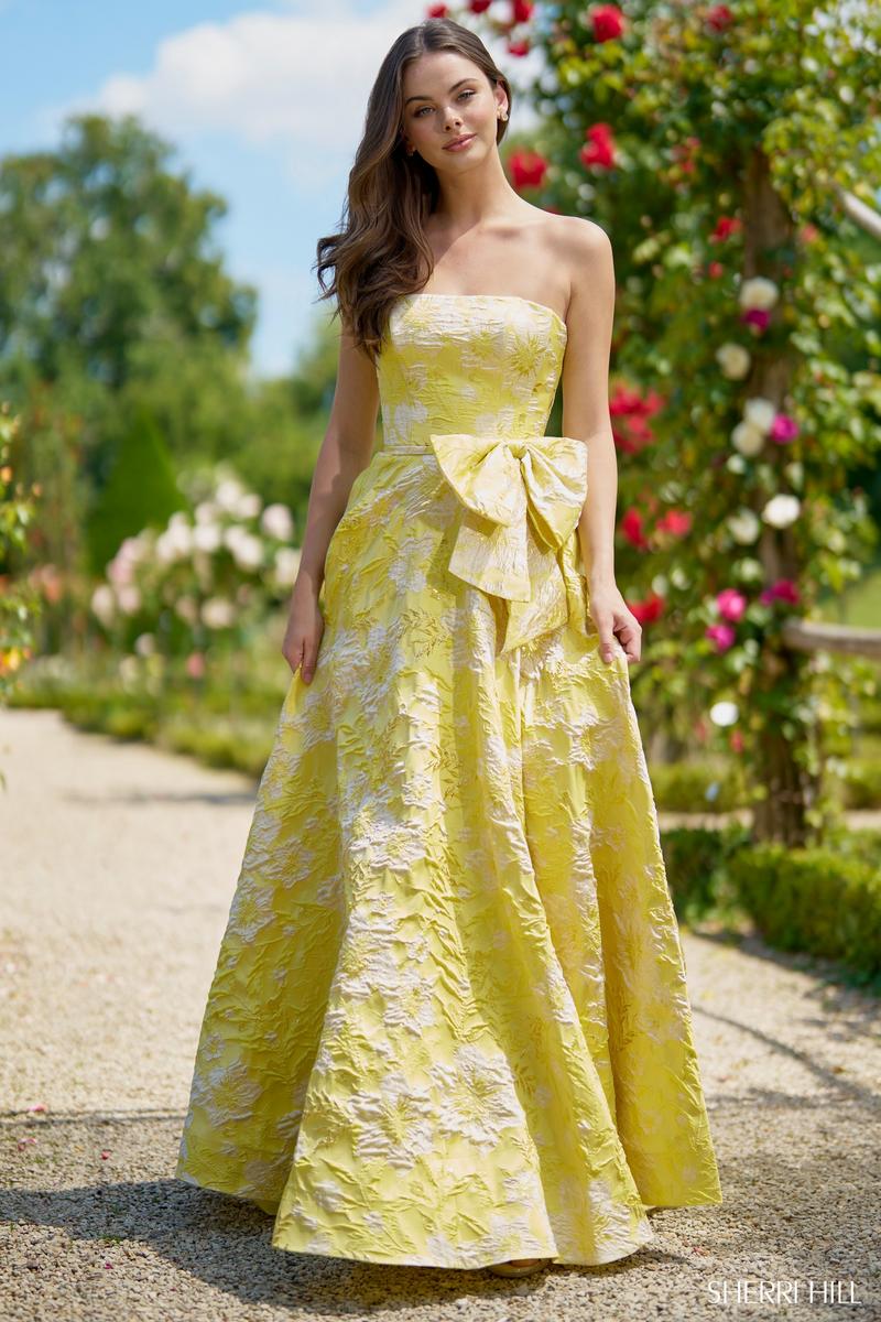 Sherri Hill Strapless Floral Brocade Prom Dress 56942 - Image 3