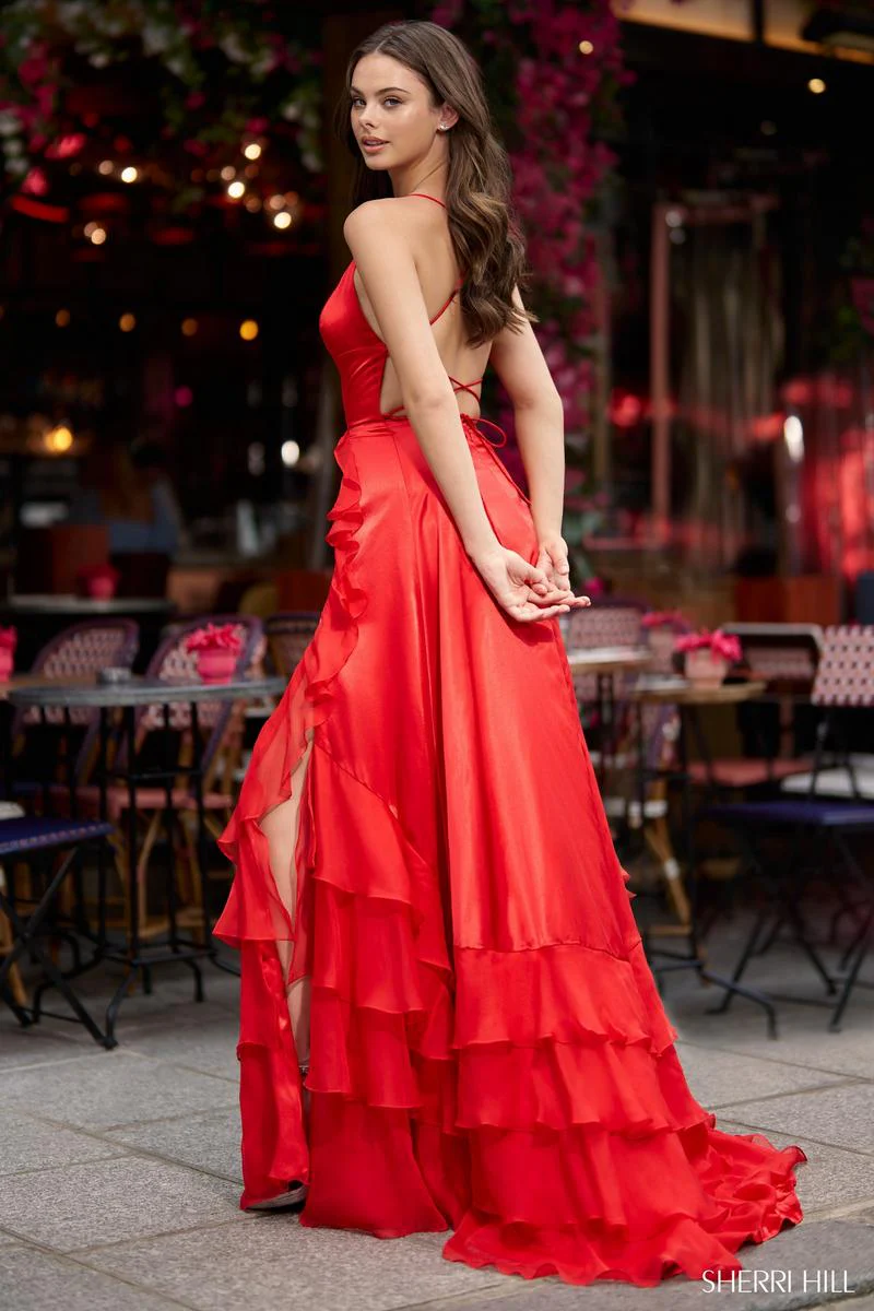 Sherri Hill One Shoulder Ruffle Prom Dress 56975 - Image 2