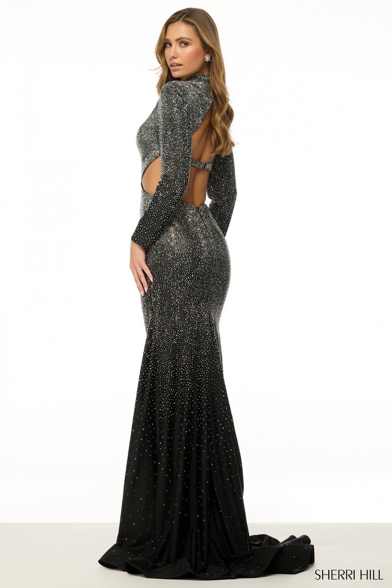 Sherri Hill Long Sleeve Open Back Prom Dress 57003 - Image 2