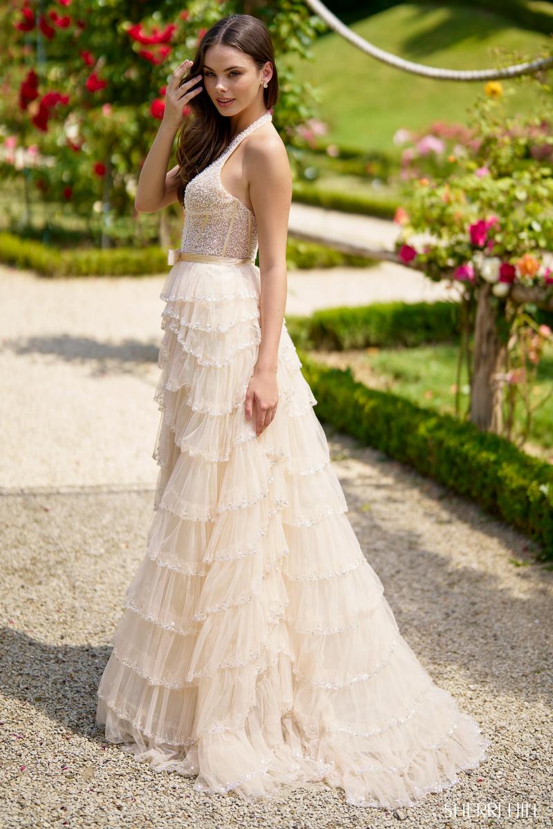 Sherri Hill Ruffle Halter Prom Dress 57017 - Image 2