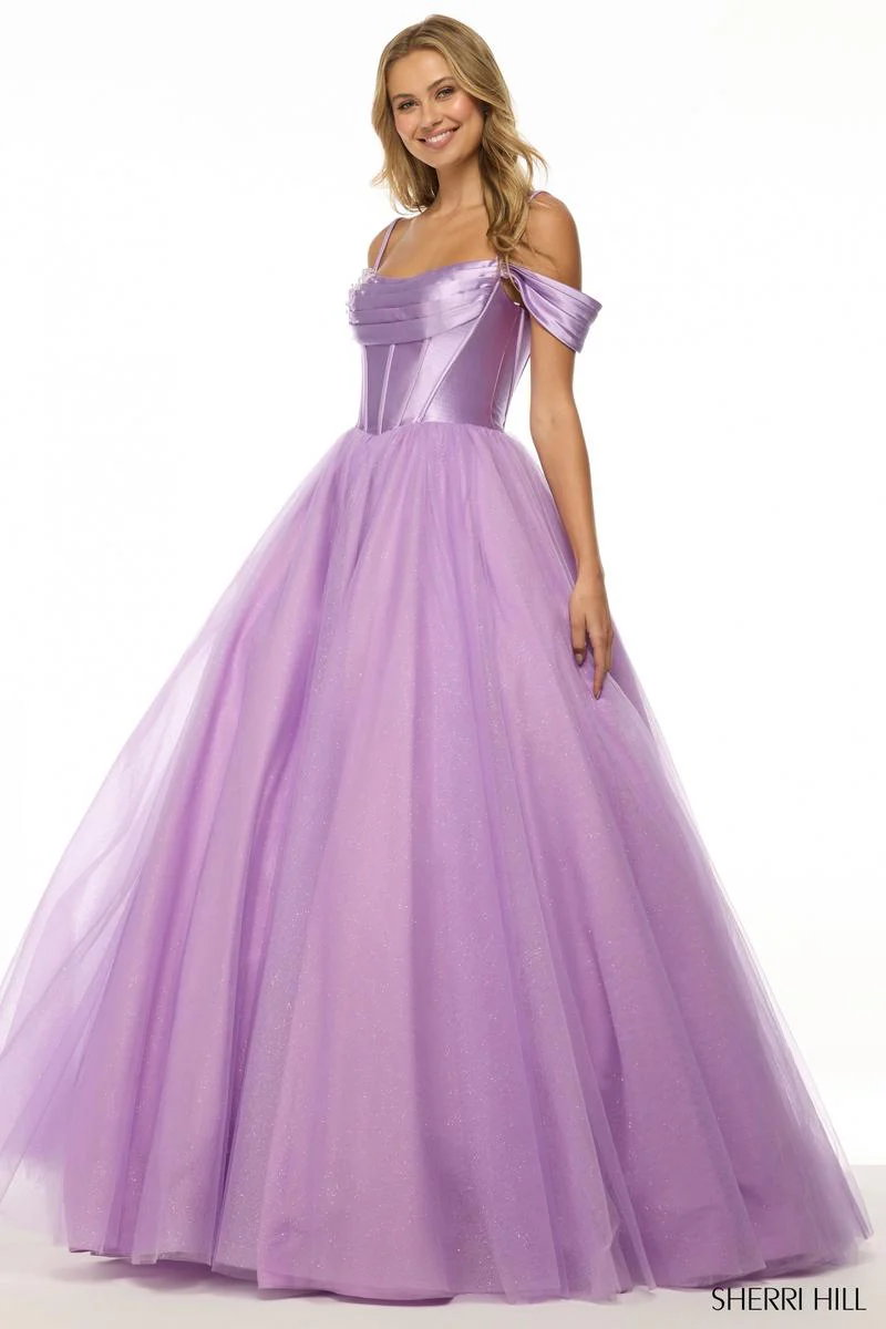 Sherri Hill Cowl Neck Corset Ball Gown Prom Dress 57034 - Image 3