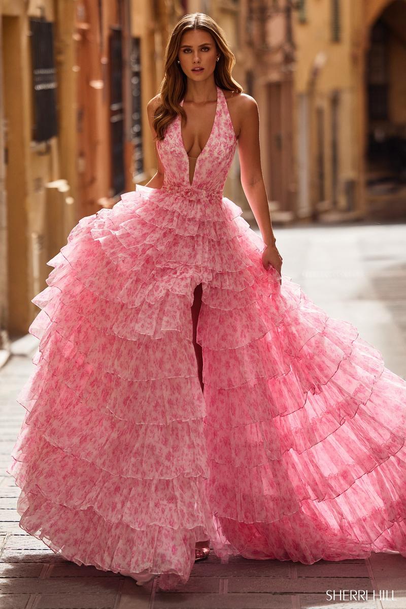 Sherri Hill Ruffle Halter Prom Dress 57100 - Image 3