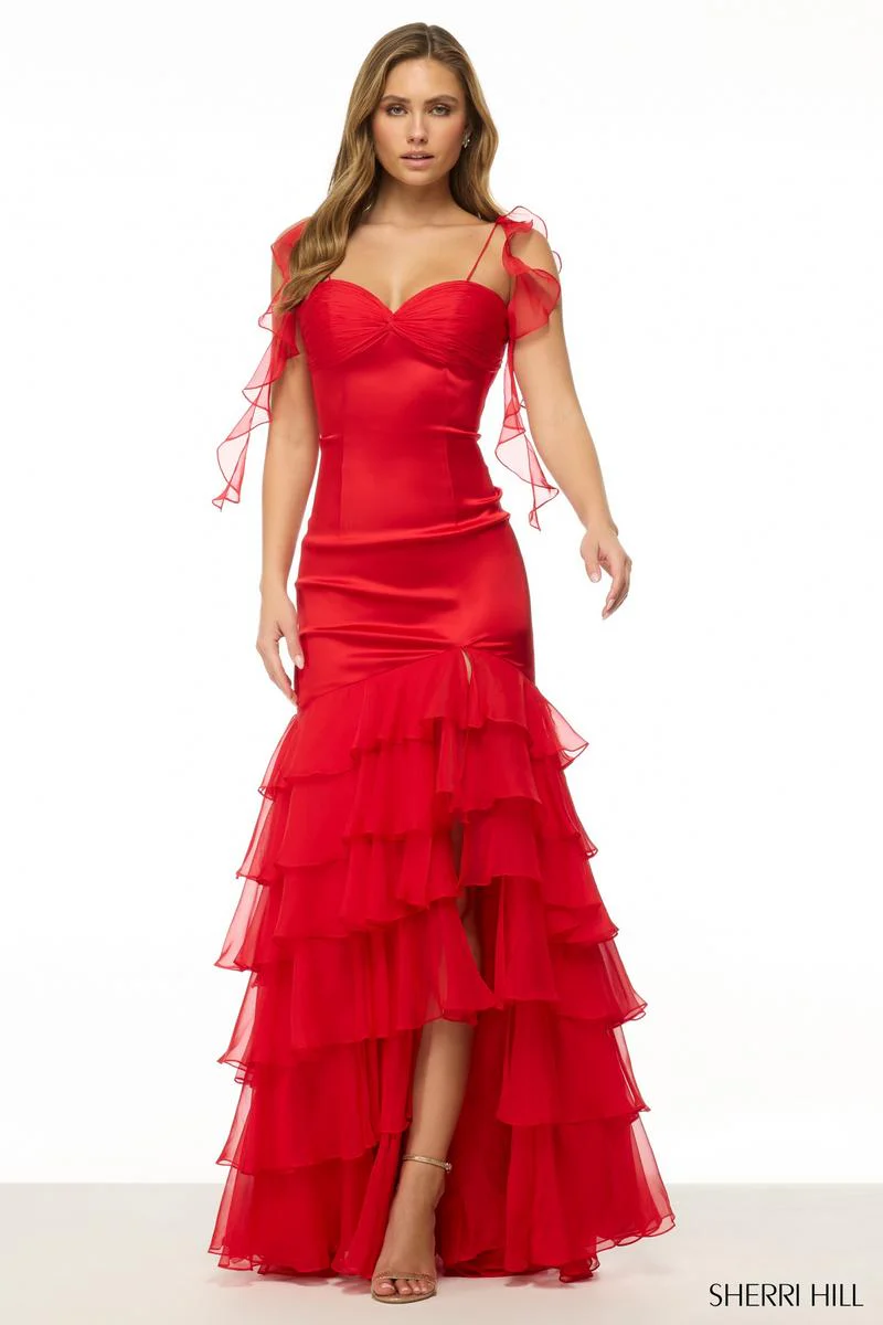 Sherri Hill Romantic Satin Ruffle Prom Dress 57112 - Image 4