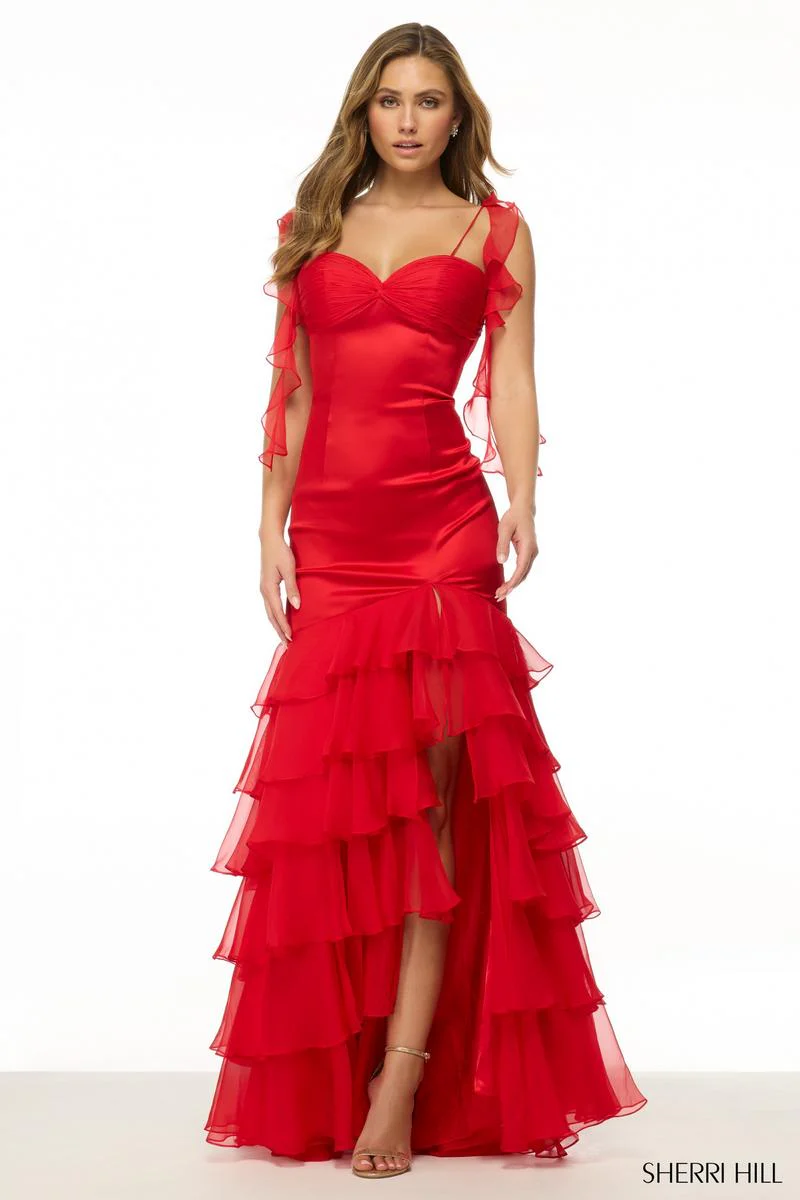 Sherri Hill Romantic Satin Ruffle Prom Dress 57112 - Image 5