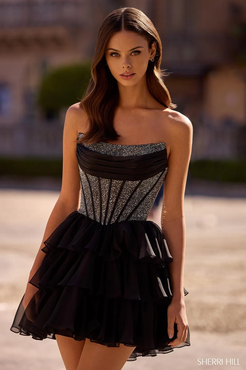 Sherri Hill Strapless Corset Ruffle Homecoming Dress 57404 - Image 9