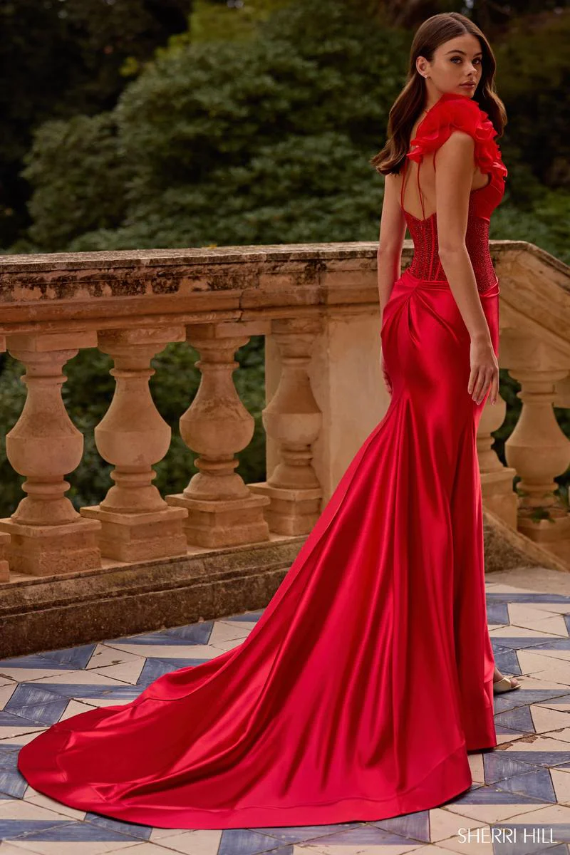 Sherri Hill Ruffle One Shoulder Prom Dress 57475 - Image 2