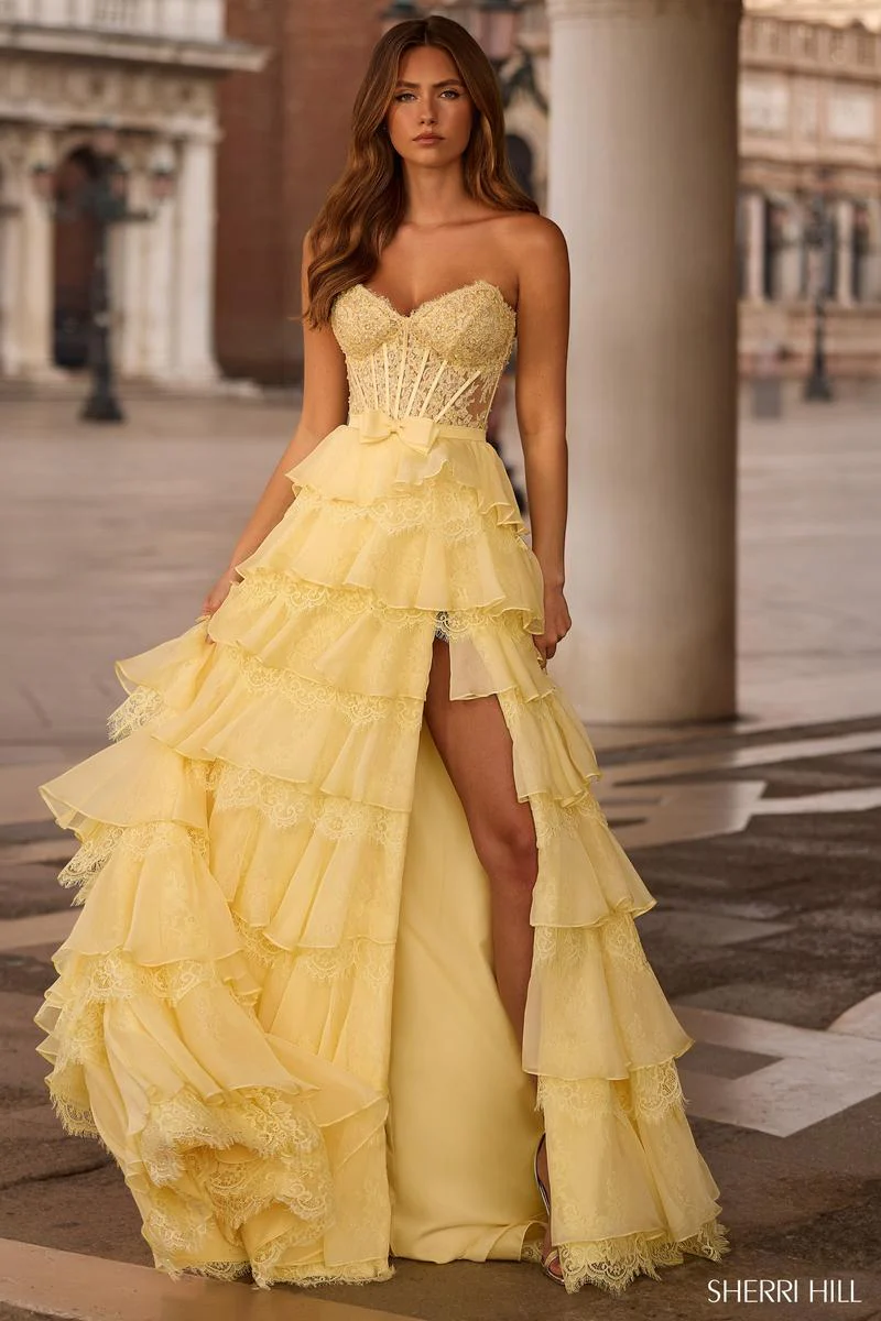 Sherri Hill Strapless Lace Corset Prom Dress 57479